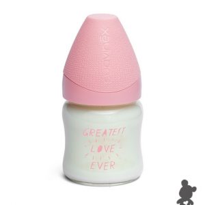 Suavinex // Glazen Fles 110ml met Siliconespeen // Roze