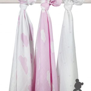 Jollein // Set van 3 tetradoeken // 115cm // Clouds Pink