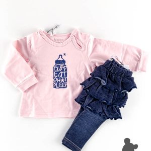 BESS // Setje Tshirt LM & Rokjegging // Roze & Denim
